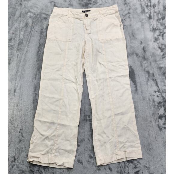 INC Pants Womens 10S Beige Linen Mid Rise Wide Leg Jewel Accent Lightweight Airy - Picture 1 of 12
